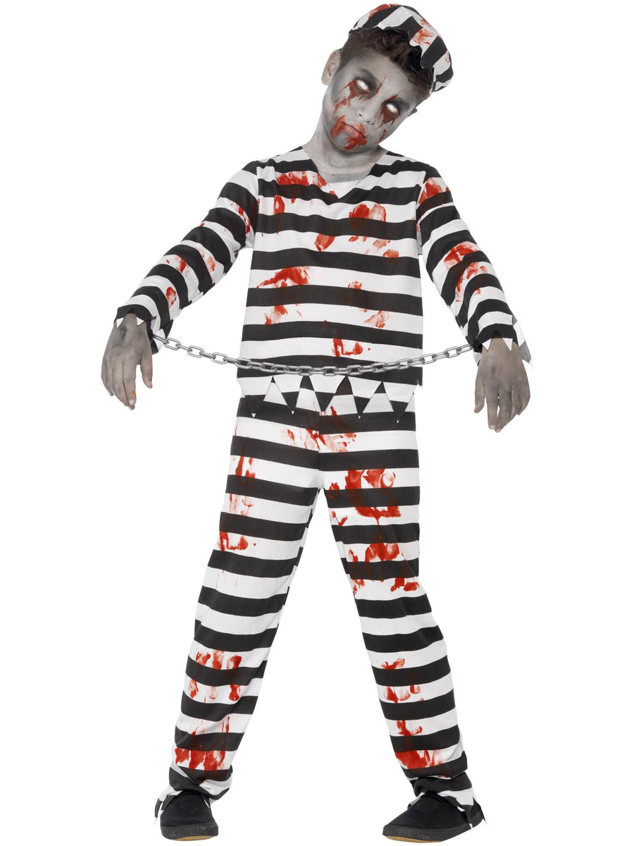 Smiffys Zombie Convict Kinderkostüm schwarz-weiss mit Hose Oberteil Hut und Handgelenk-Manschetten – Produktansicht
