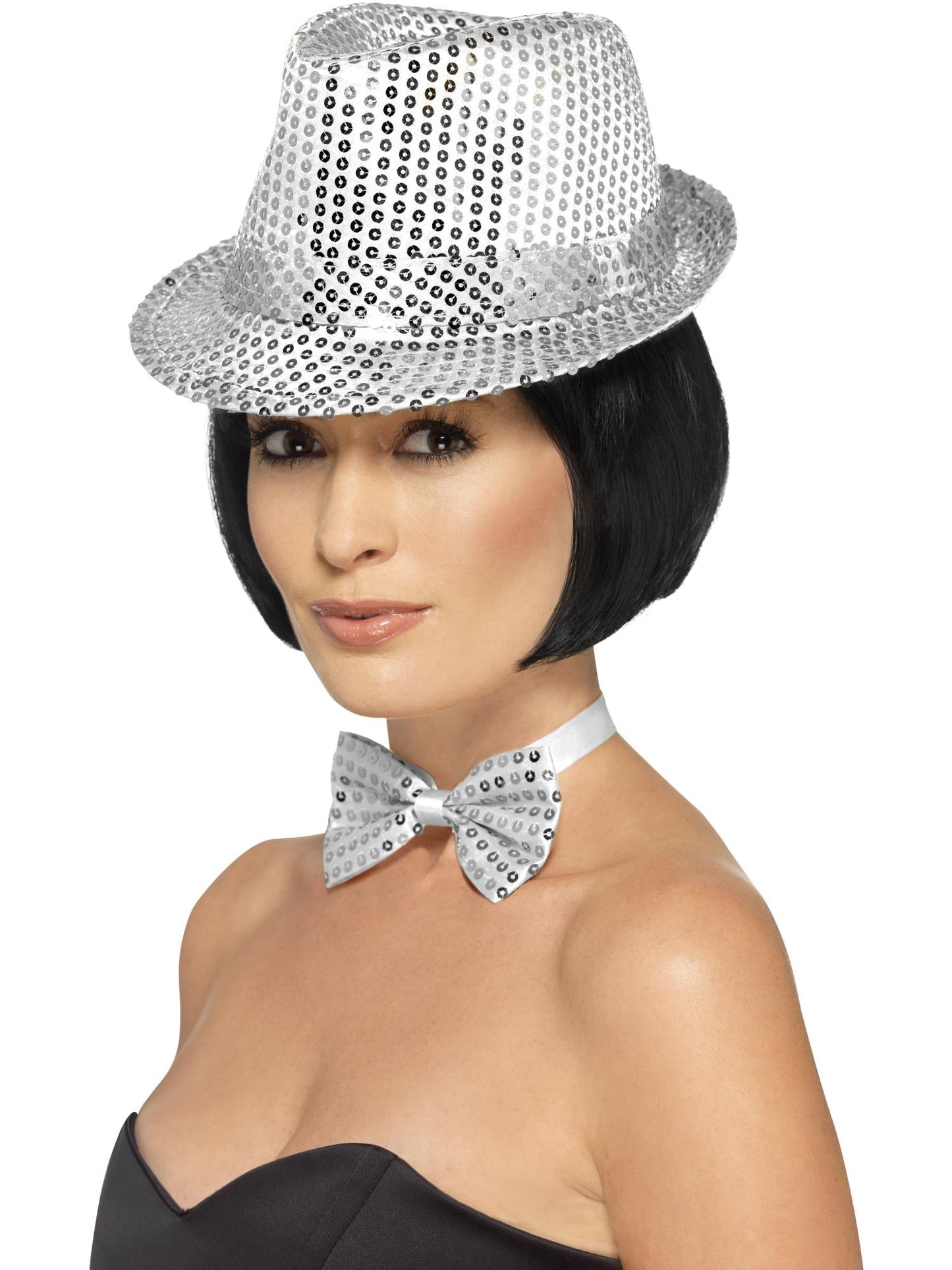 Smiffys COMEDY Sequin Trilby Hat, Silver für Unisex
