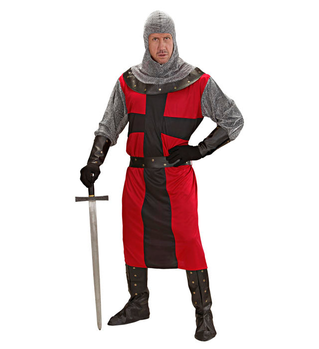 Ritter der dunklen Epoche Kostüm mit Helm, Kasack und Stiefelüberziehern