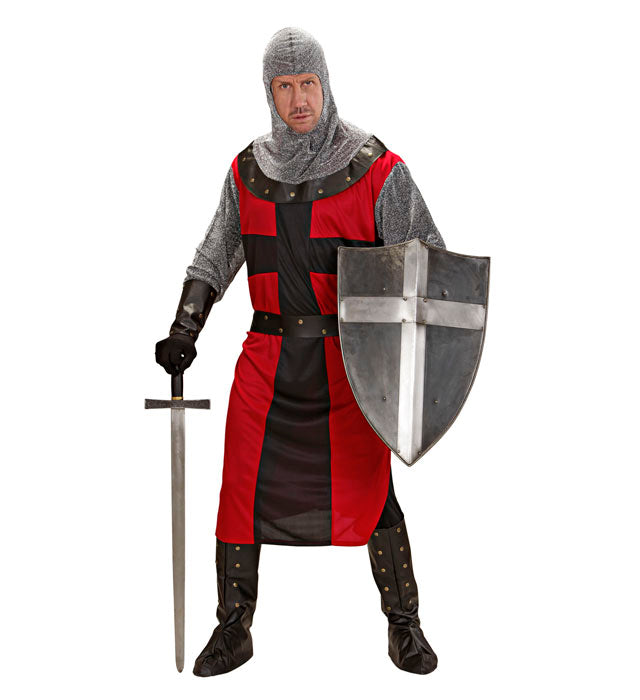 Ritter der dunklen Epoche Kostüm mit Helm, Kasack und Stiefelüberziehern