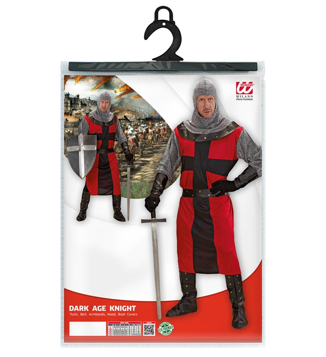 Ritter der dunklen Epoche Kostüm mit Helm, Kasack und Stiefelüberziehern