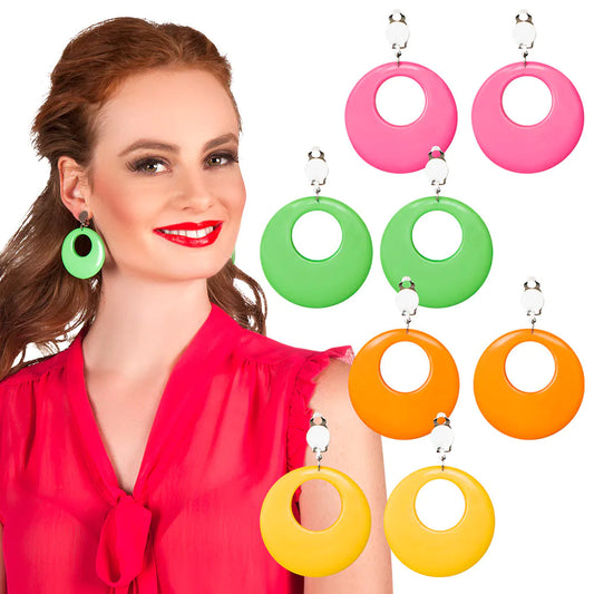 Runde Ohrringe 4fach sortiert Pink, Gelb, Grün, Orange - Retro Party