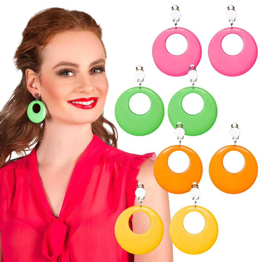 Boland Runde Ohrringe 4fach sortiert Pink, Gelb, Grün, Orange - Retro Party – Produktansicht