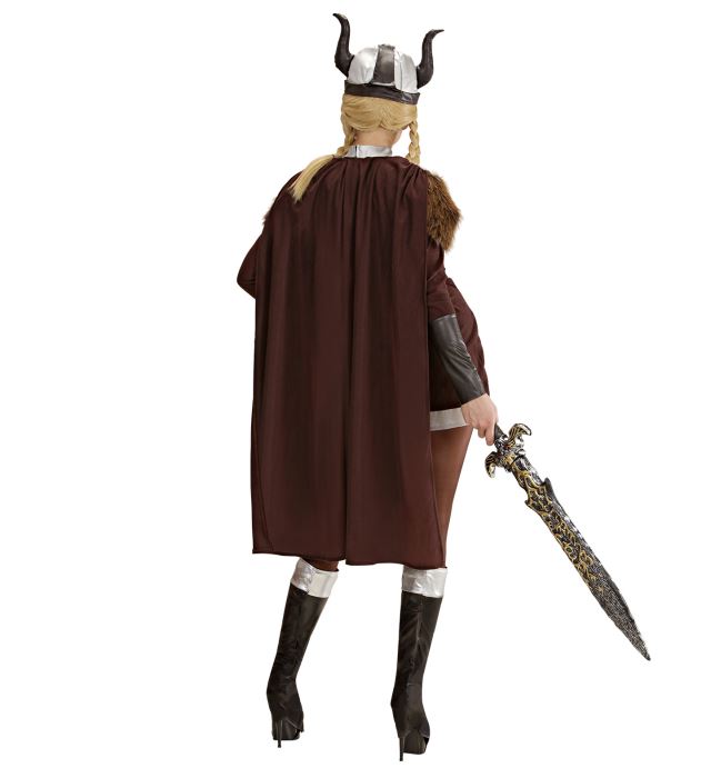 Wikingerin Viktoria Kostüm mit Kleid, Helm, Gürtel, Umhang und Stiefelüberziehern
