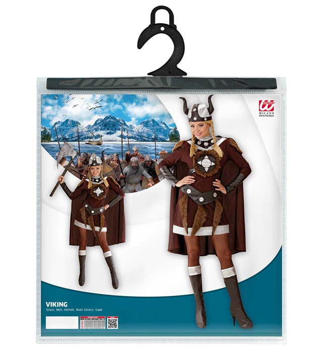 Wikingerin Viktoria Kostüm mit Kleid, Helm, Gürtel, Umhang und Stiefelüberziehern