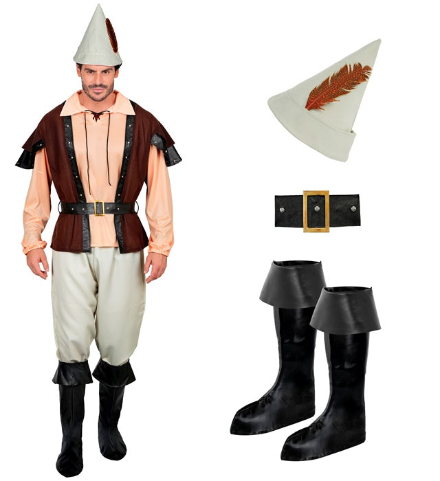Prinz der Diebe Kostüm Komplettset mit Hemd, Weste, Hose, Gürtel und Hut