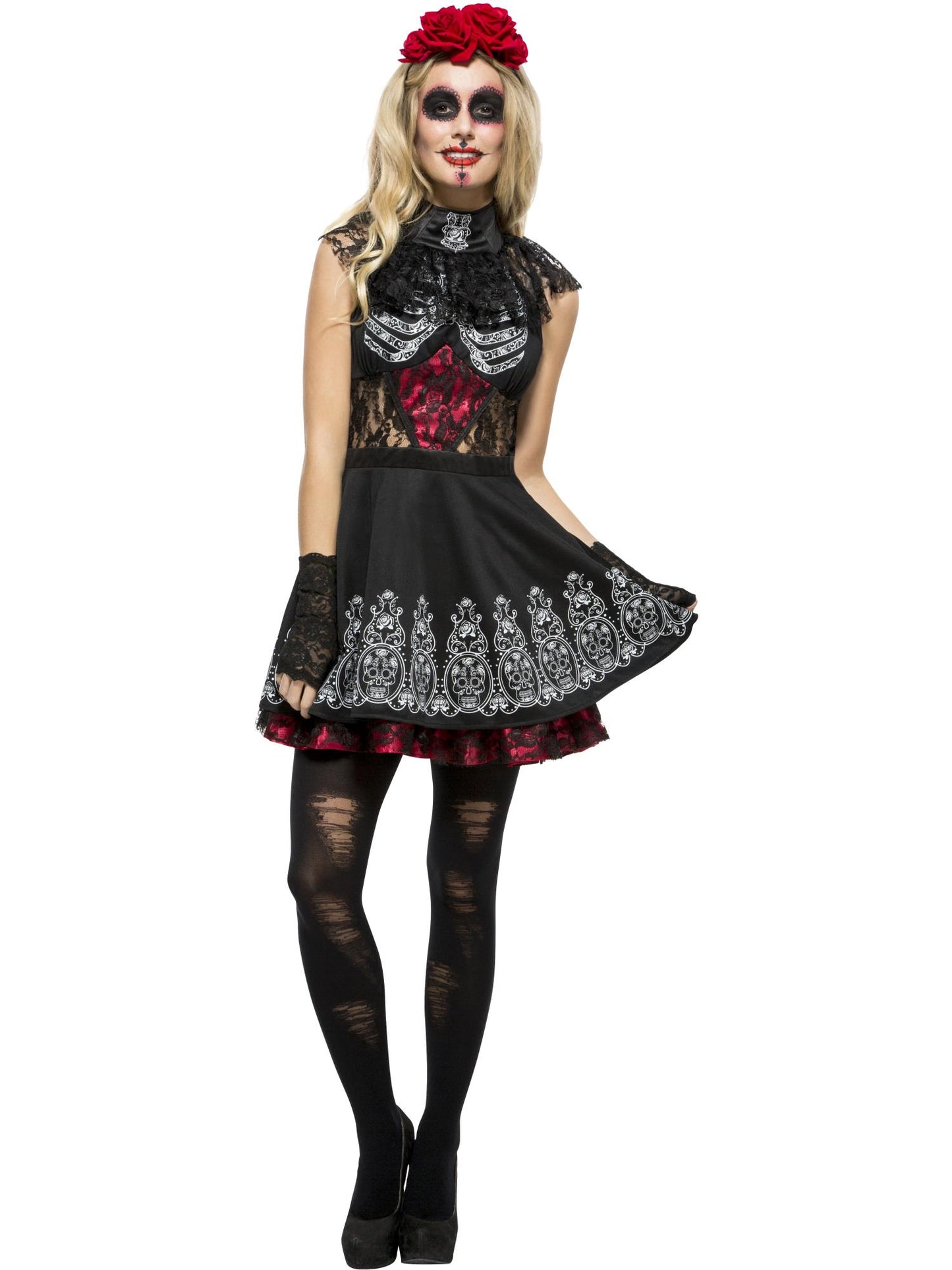 Smiffys DAYDEAD Fever Day of the Dead Costume, Black CS für Damen