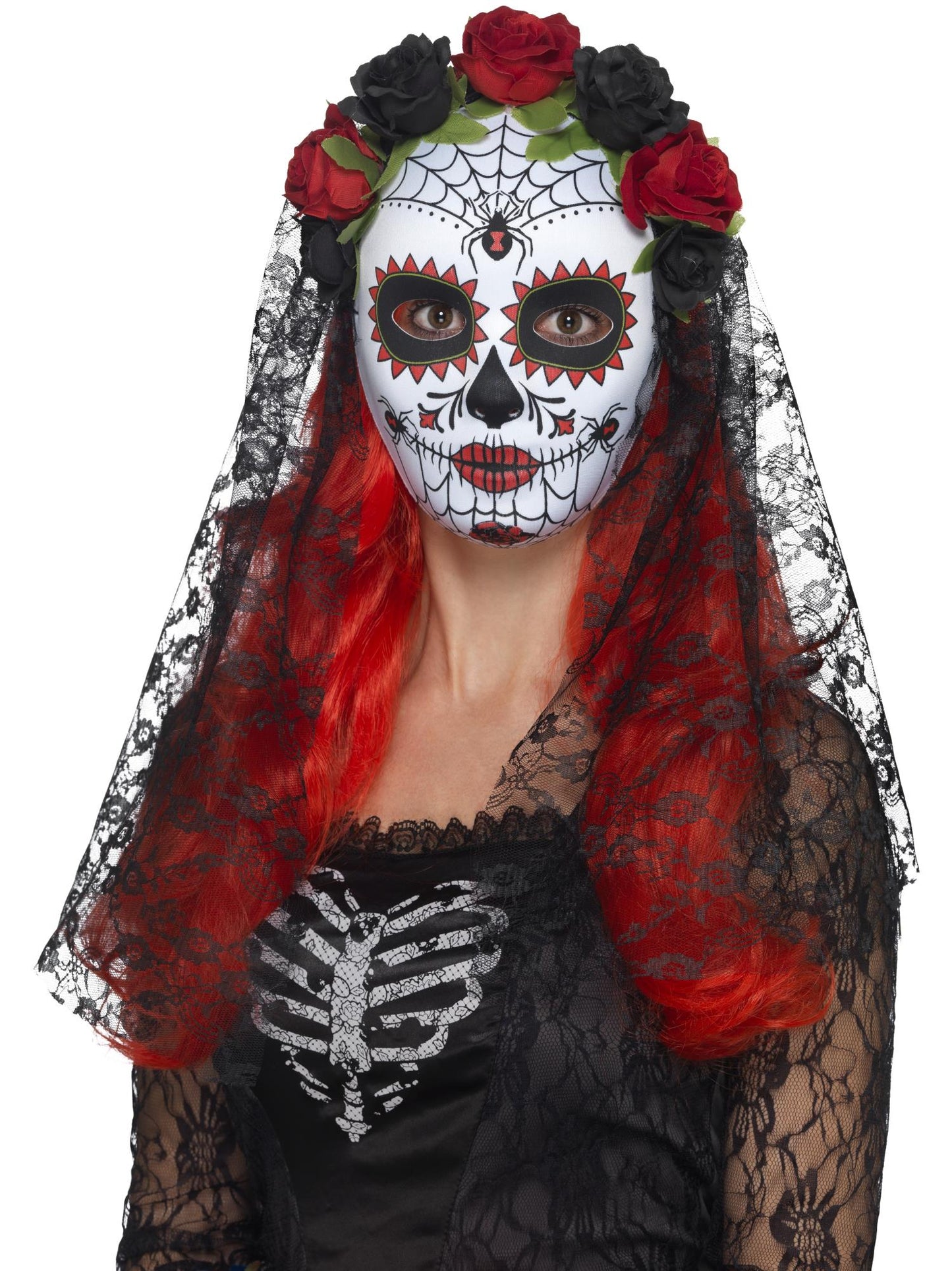 Smiffys DAYDEAD Day of the Dead Senorita Mask, Full Face, Red & Bl für Damen