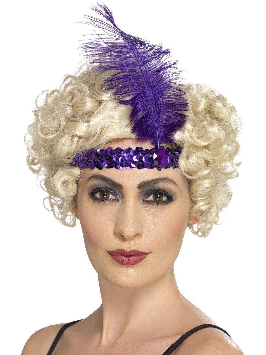 Smiffys lila Flapper-Stirnband mit Feder für Damen