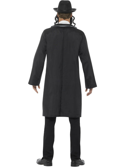 Smiffys schwarzes Rabbi-Kostüm für Herren mit Jacke, Schal, Hut und falschem Bart – Detailansicht