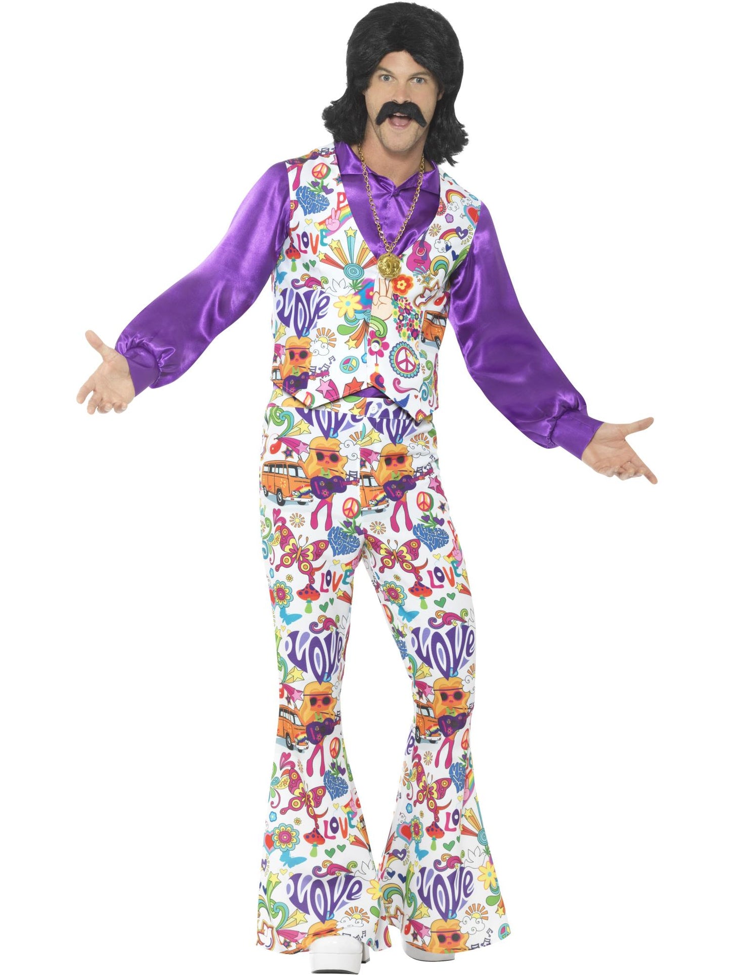 Smiffys 1960S 60s Groovy Hippie Costume, Multi-Coloured CS für Herren