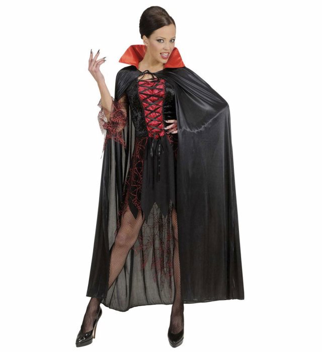 Schwarzer Umhang mit rotem Samtkragen, 136 cm lang, ideal für Fasnacht und Halloween