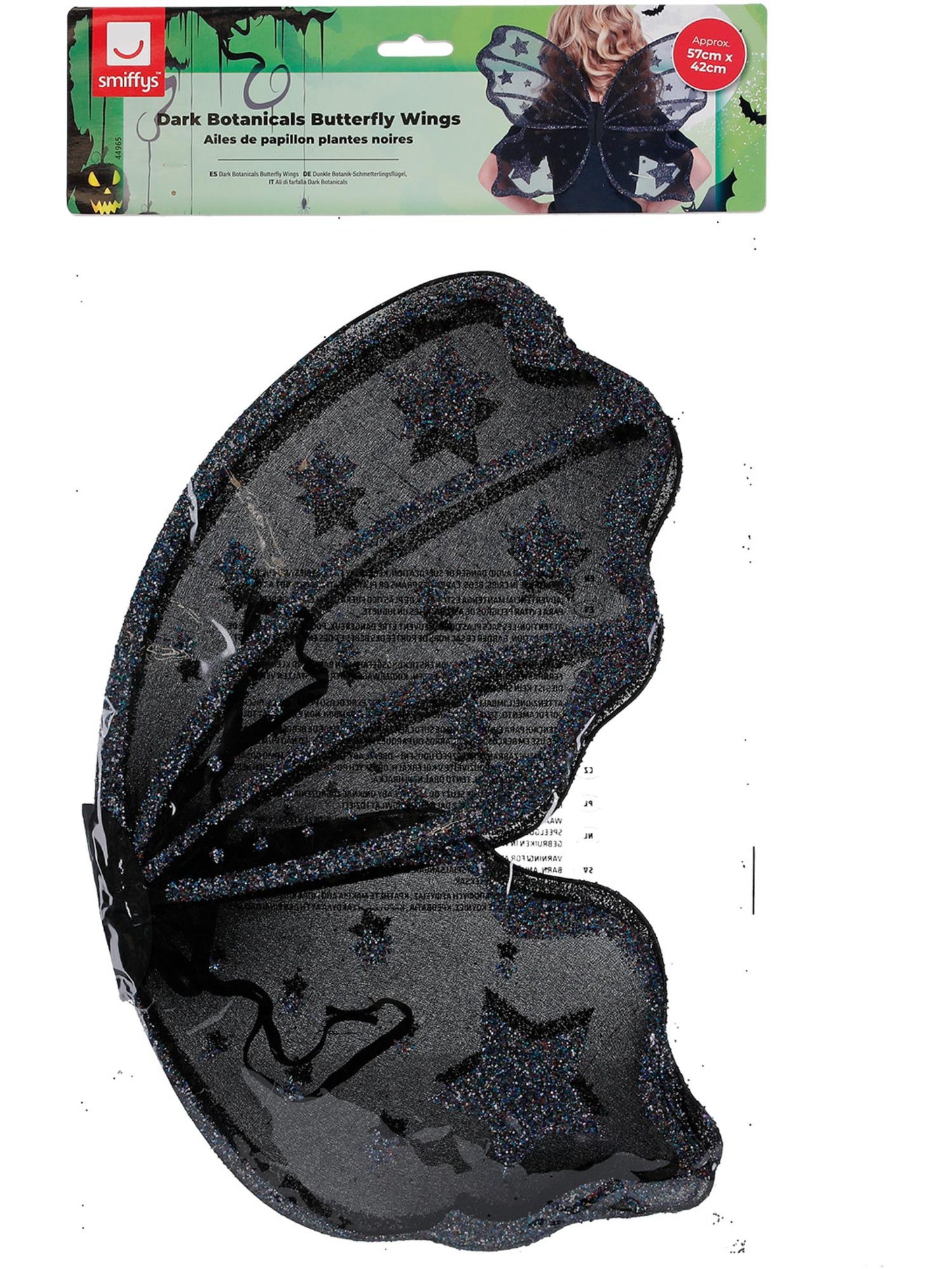 Smiffys HALLACESSO Dark Botanicals Butterfly Wings, 42cm/17in, Black für Mädchen
