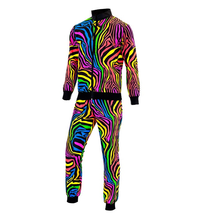 Neon Regenbogen Trainingsanzug mit Tiermuster bestehend aus Oberteil und Hose