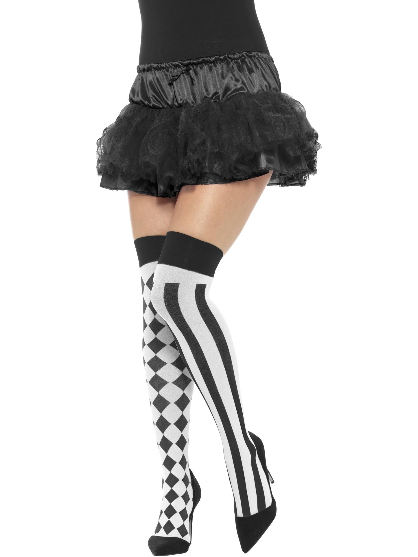 Smiffys Harlequin Hold Ups, White & Black für Damen