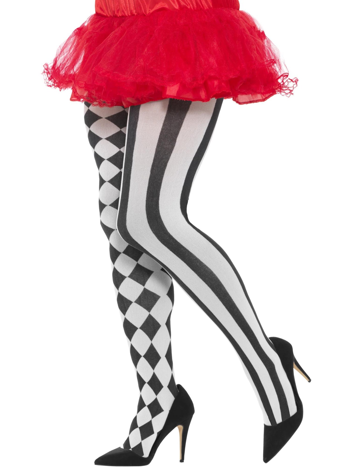 Smiffys Harlequin Tights, Plus Size, White & Black für Damen