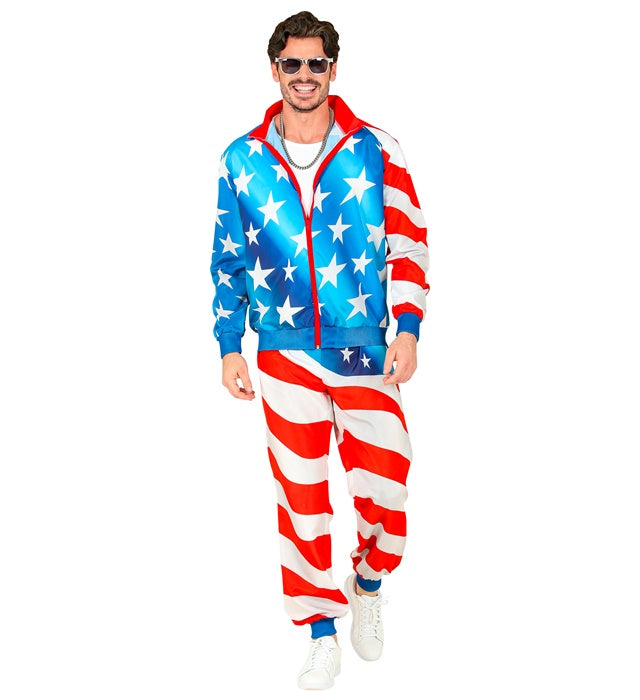 U.S.A. Party Trainingsanzug in Rot Weiß Blau bestehend aus Oberteil und Hose