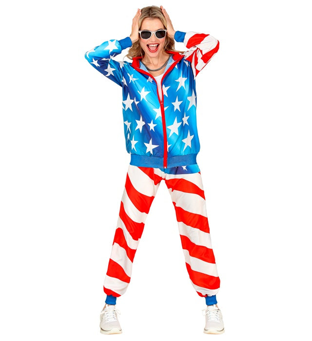 U.S.A. Party Trainingsanzug in Rot Weiß Blau bestehend aus Oberteil und Hose