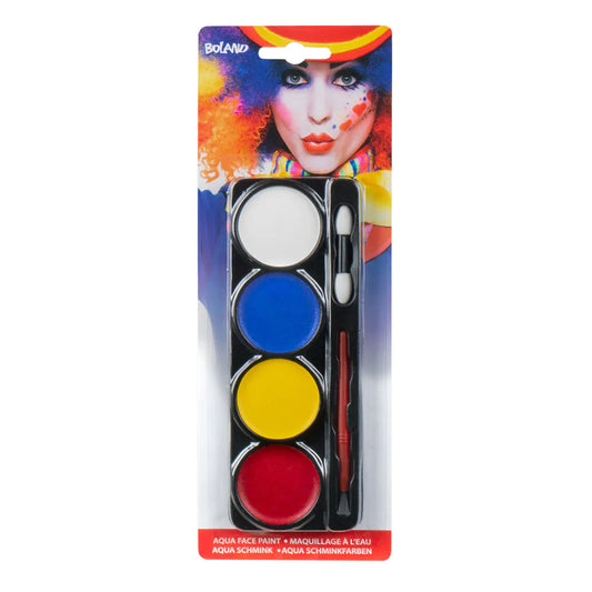 Schminkset Palette Clown (4 Dosen Aqua Schminkfarben, Applikator und Pinsel)