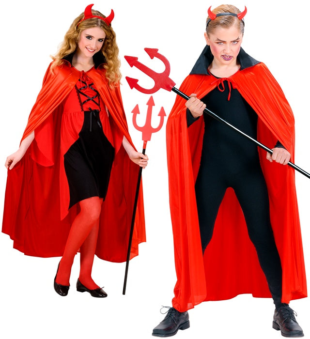 Roter Kinder-Umhang mit schwarzem Satin-Kragen, 110 cm Länge
