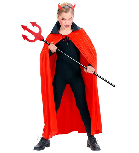 Roter Kinder-Umhang mit schwarzem Satin-Kragen, 110 cm Länge