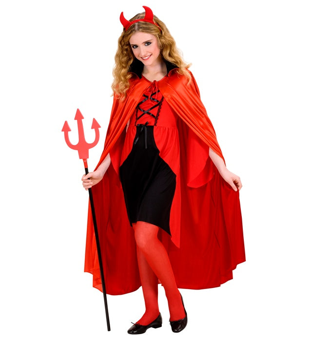 Roter Kinder-Umhang mit schwarzem Satin-Kragen, 110 cm Länge