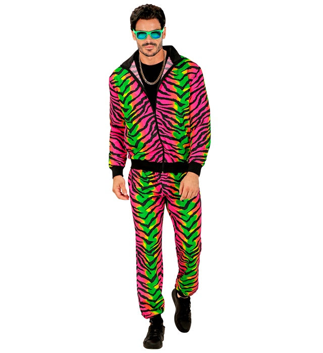 Neon Rave Trainingsanzug mit buntem Tiermuster, Oberteil und Hose
