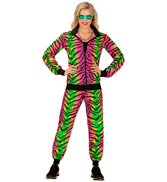 Neon Rave Trainingsanzug mit buntem Tiermuster, Oberteil und Hose