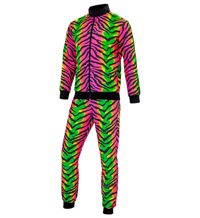 Neon Rave Trainingsanzug mit buntem Tiermuster, Oberteil und Hose