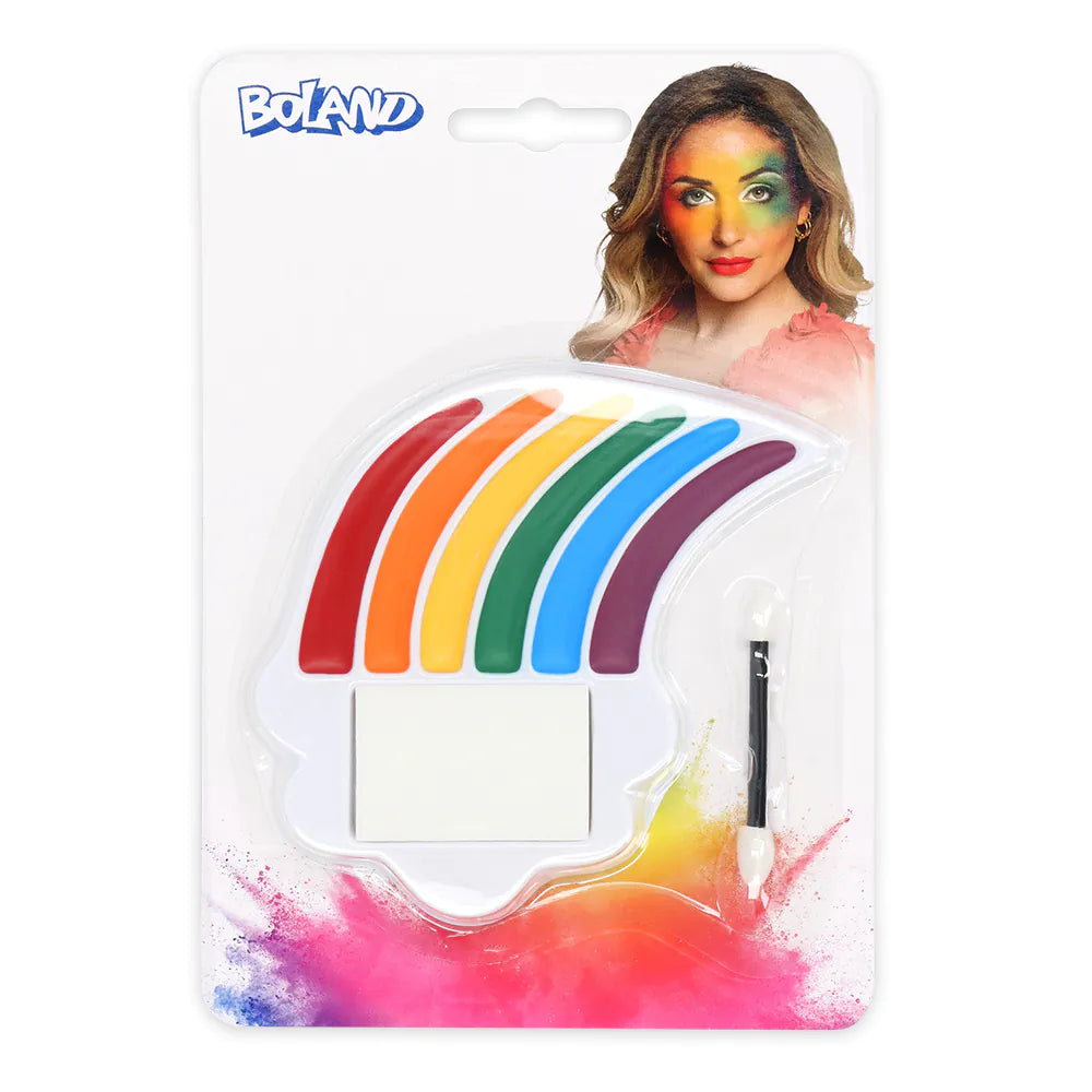 Schmink Palette Regenbogen (Fettschminkfarben, Schwamm, doppelter Applikator)