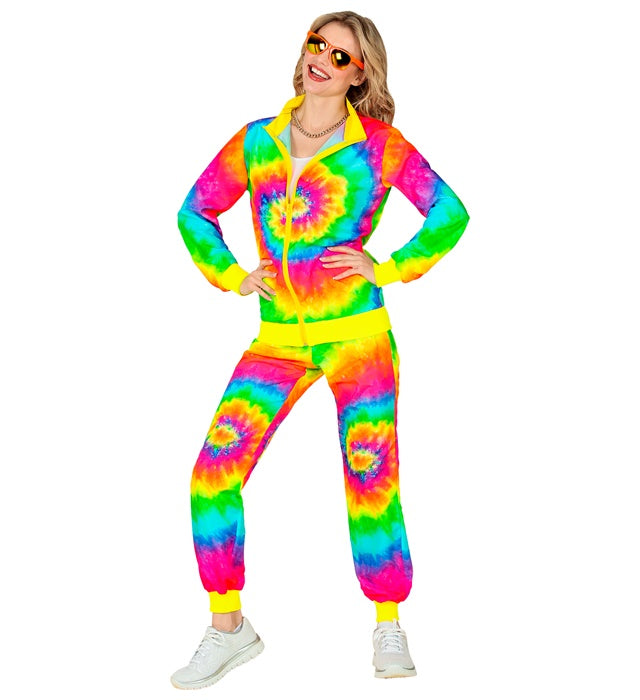 Neon Tie Dye Hippie Trainingsanzug mit buntem psychedelischem Muster