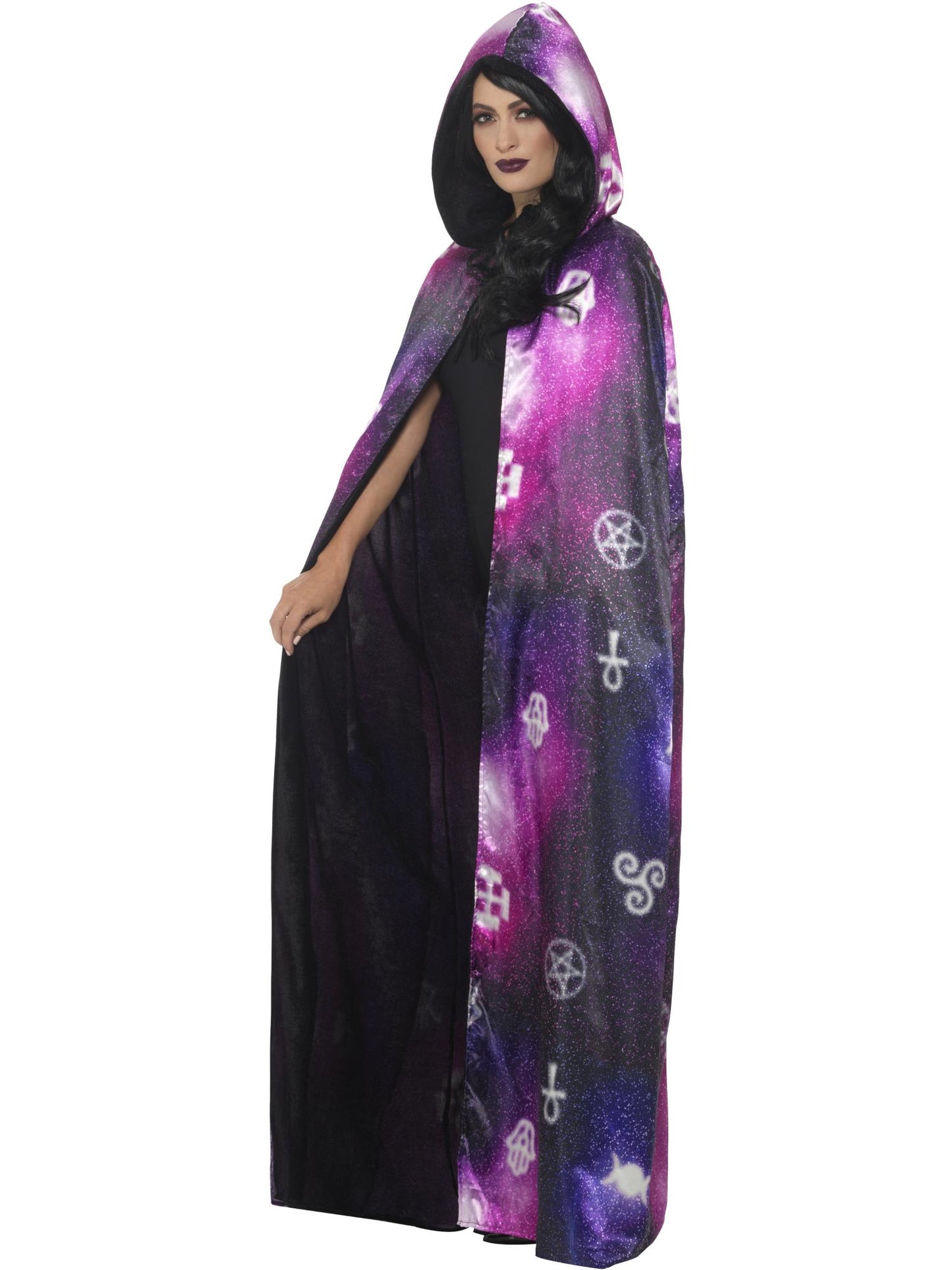 Smiffys OCCULT Deluxe Reversible Galaxy Ouija Cape, Black & Purpl für Damen