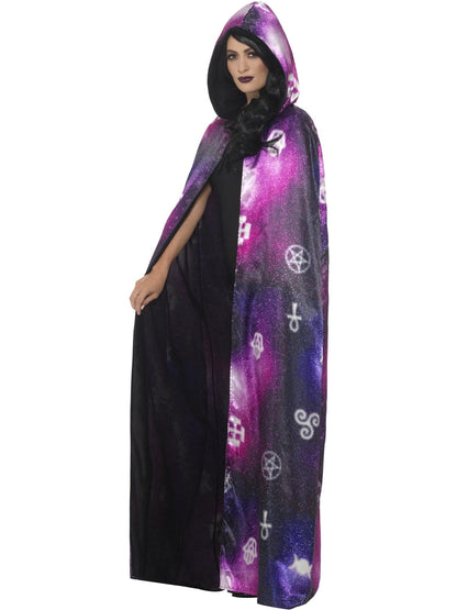 Smiffys OCCULT Deluxe Reversible Galaxy Ouija Cape, Black & Purpl für Damen