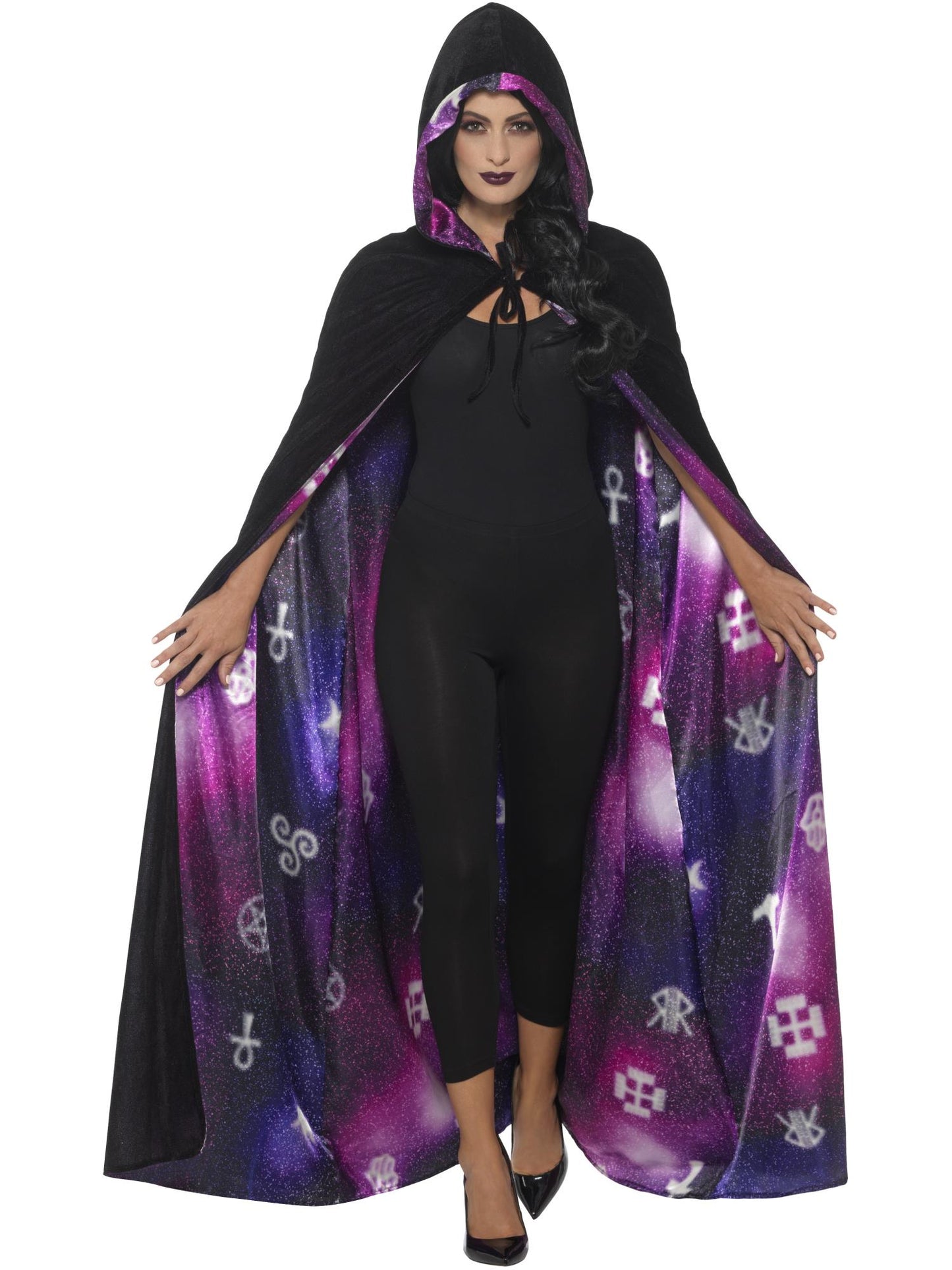 Smiffys OCCULT Deluxe Reversible Galaxy Ouija Cape, Black & Purpl für Damen
