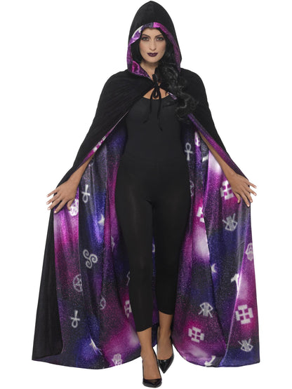 Smiffys OCCULT Deluxe Reversible Galaxy Ouija Cape, Black & Purpl für Damen