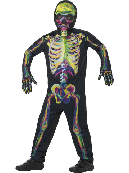 Smiffys Glow-in-the-Dark-Skelettkostüm für Kinder mit Maske und Handschuhen – Produktansicht