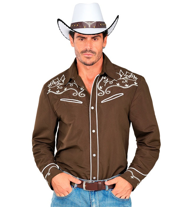 Braunes Cowboy Hemd im Westernstil für Fasnacht und Mottoparty