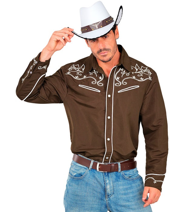 Braunes Cowboy Hemd im Westernstil für Fasnacht und Mottoparty
