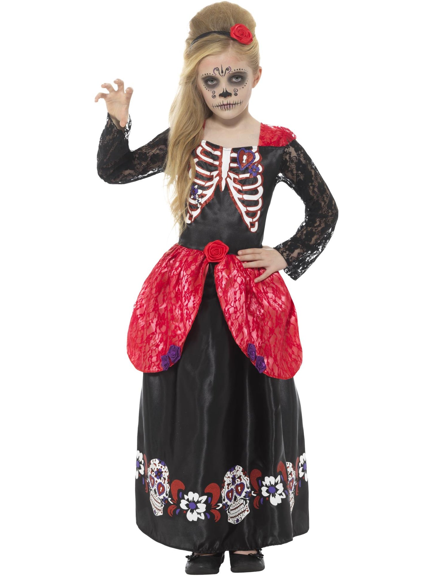Smiffys DAYDEAD Deluxe Day of the Dead Mädchenkostüm, Black CS
