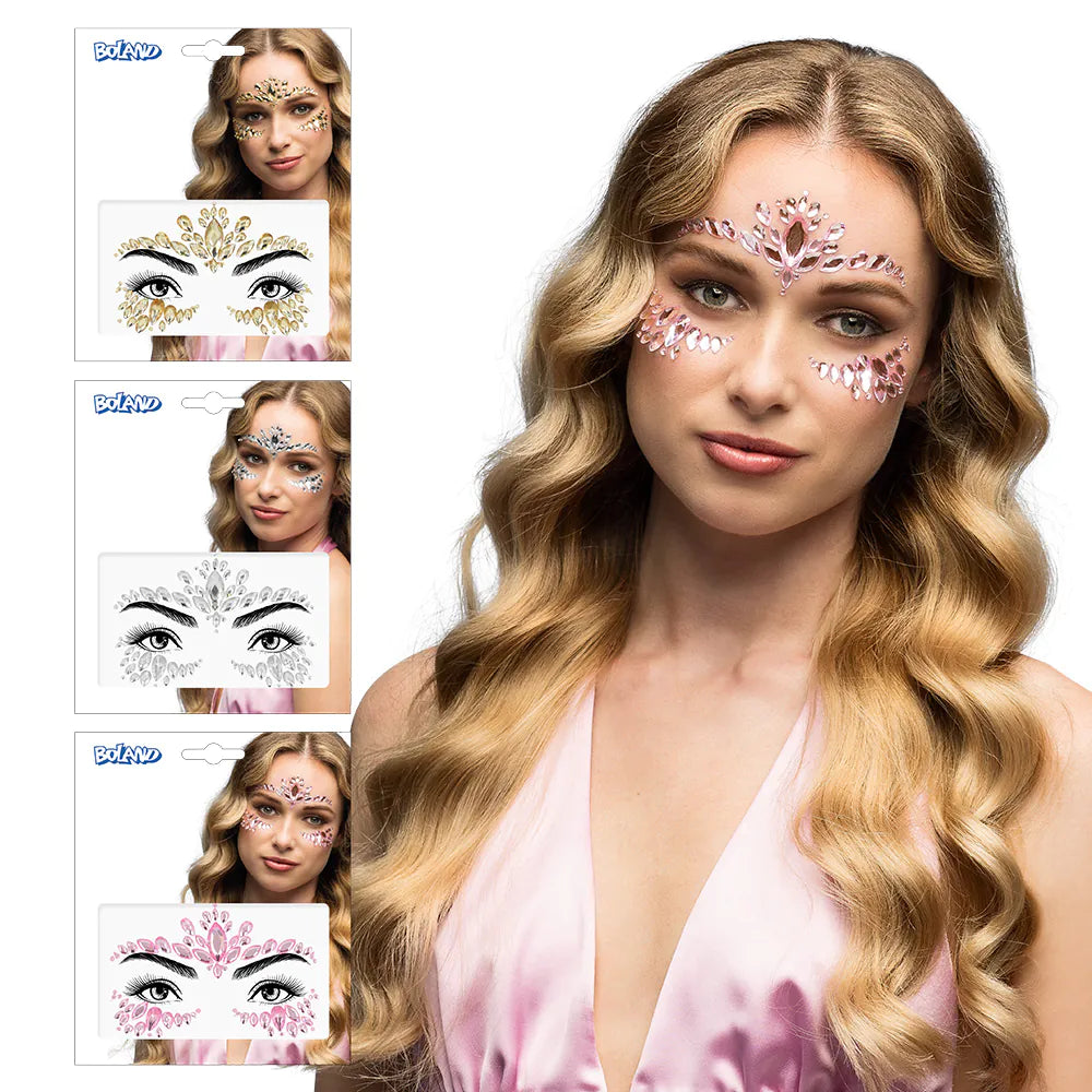 Gesichtsschmuck Strasssteine Cordelia 3 Farben Gold, Silber, Pink