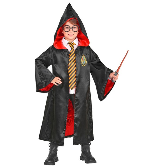Zauberlehrling Mantel mit großer Kapuze in Schwarz für Fasnacht und Karneval