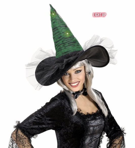 Leuchtender LED Hexenhut in verschiedenen Farben für Fasnacht und Halloween