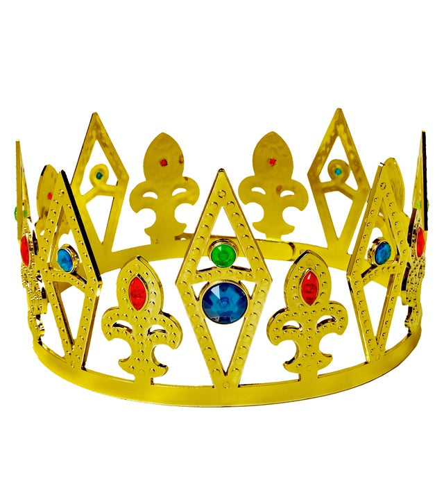 König und Königin Krone mit funkelnden Edelsteinen auf goldenem Grund