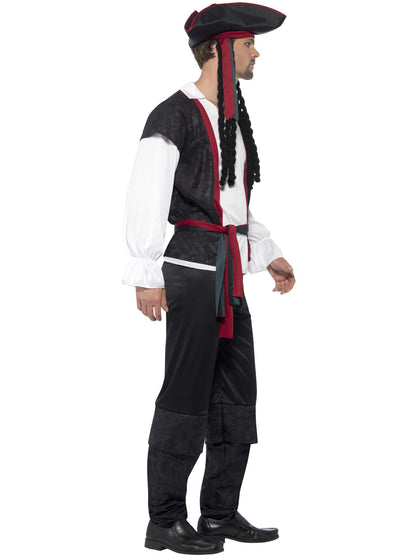 Smiffys Aye Aye Piratenkostüm Herren schwarz mit Oberteil Hose Krawatte und Hut – Seitenansicht