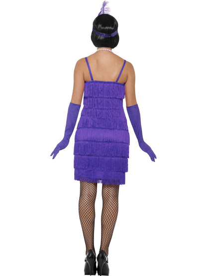 Smiffys Flapper-Kostüm violett für Damen mit Kleid, Stirnband und Handschuhen – Detailansicht