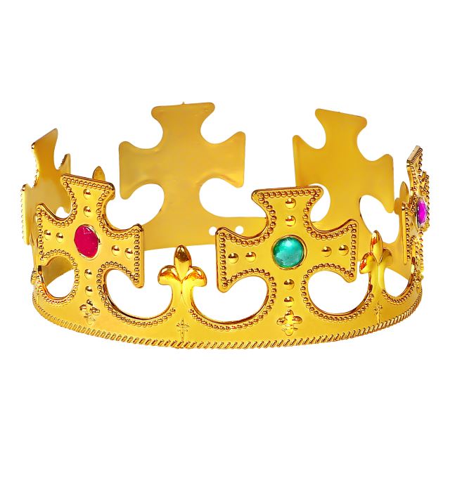 Goldene Königskrone mit funkelnden Edelsteinen als Fasnacht Accessoire