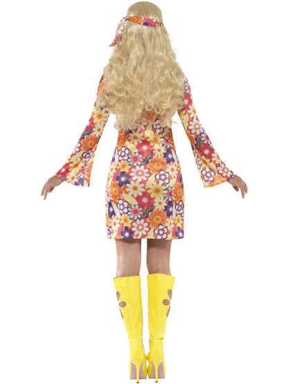 Smiffys Flower Hippie Kostüm für Damen, mehrfarbig, mit Kleid Kopftuch und Medaillon – Detailansicht