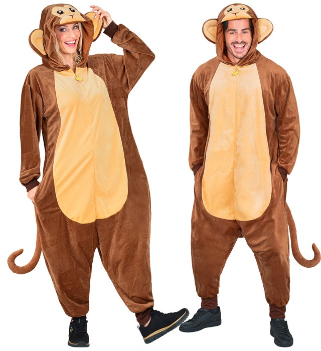 Affe Onesie Plüschkostüm mit Kapuze auf Fasnacht getragen