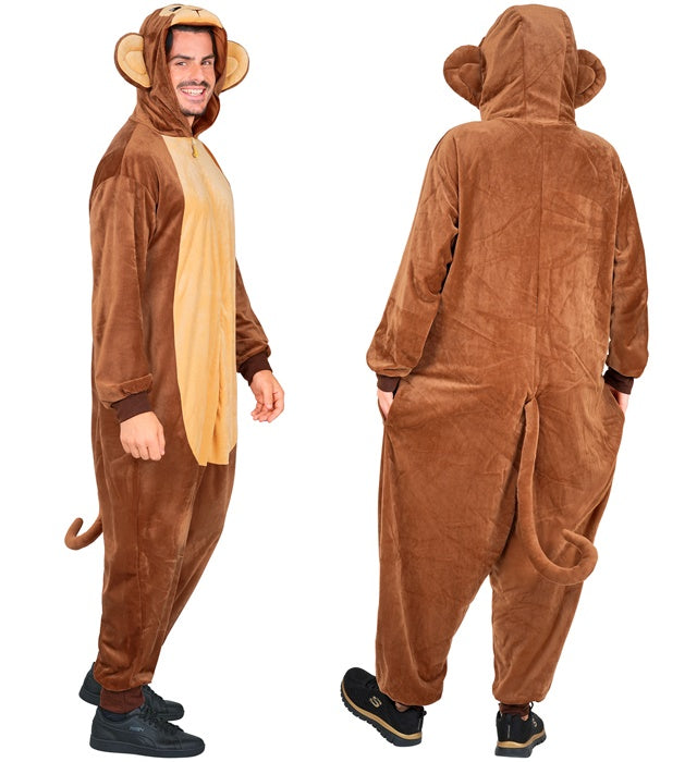 Affe Onesie Plüschkostüm mit Kapuze auf Fasnacht getragen