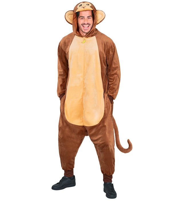 Affe Onesie Plüschkostüm mit Kapuze auf Fasnacht getragen